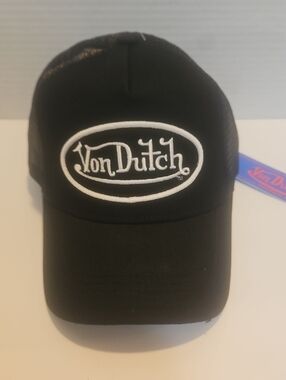 Von Dutch Black and White Embroidered Logo Cap